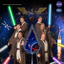 Expedition 45 members donned Jedi robes and hid a Death Star in their official crew poster