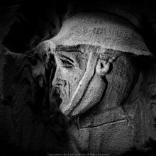 Pencil-drawn self-portrait of Archie Sweetman, a World War I soldier, in a trench dug during World War I.