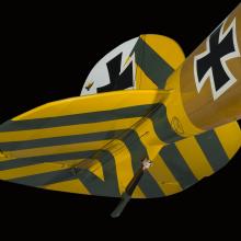 Paddle-shaped yellow and green striped Albatros D.Va Rudder