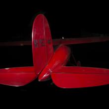 Tail of red Amelia Earhart Lockheed Vega 5B aircraft