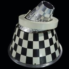 Infrared sensor with black and white checkered cone with a ring mount.