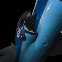 View of engine with NASA logo on side of Lockheed F-104A Starfighter aircraft