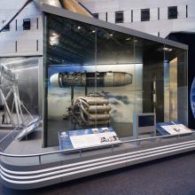 Junkers Jumo 004 B4 Turbojet Engine and Whittle W1X Engine on display in the Boeing Milestones of Flight Hall 