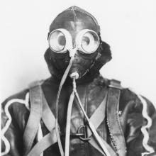 Pilot wearing electrically heated goggles