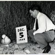 Lanphier and a gooney bird at Midway