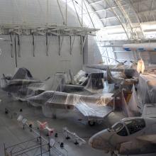 photo of aircraft covered in plastic