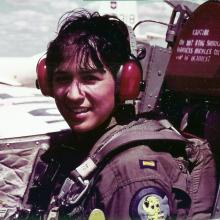 Retired Air Force Lt. Col. Olga Custodio, pictured in flight training.