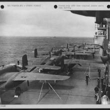 North American B-25 Mitchell Bombers on the deck of the U.S.S. Hornet in route to attack Japan. 