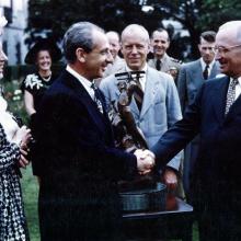 President Harry S. Truman awards the International Harmon Trophy to Major Alexander P. de Seversky