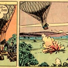 Colorful comic book rendition of balloon in combat. 