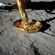 Close up of the circular lunar module foot pad. 