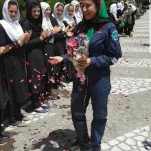 Shaesta returning to Kabul, Afghanistan, after her record-breaking flight.