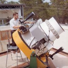 David Le Conte with a Baker-Nunn camera in Florida, circa 1966. 