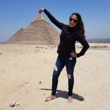 Shaesta Waiz in Egypt during her solo flight around the world. 