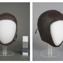 Helmet, Flying, Anne Morrow Lindbergh. Front (left) and proper right side (right)