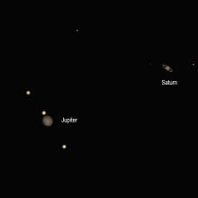 Illustration of Jupiter and Saturn during the great conjunction of 2020