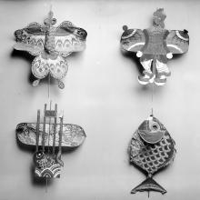 The Museum’s Chinese kites hanging in the Tin Shed.