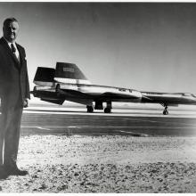 Kelly Johnson in foreground with YF-12A Blackbird in background