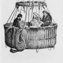 Two men in balloon basket