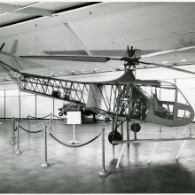 Helicopter on display in building