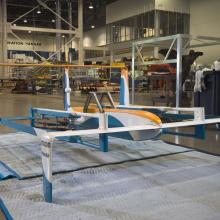 The Amazon Hybrid Delivery Drone in restoration at the Museum’s Steven F. Udvar-Hazy Center. 