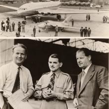 Aircraft and three men posed