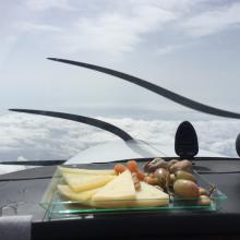 Shaesta Waiz's snack plate, showed in the cockpit of an aircraft.