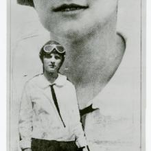 Portrait of a woman superimposed on another photograph of her