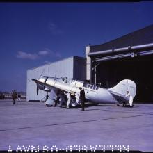 The XSB2C-1 Helldiver prototype with enlarged tail surfaces