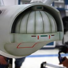 Close-up of the clamshell doors of starship’s hangar deck.