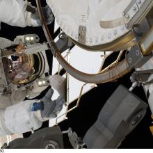 NASA astronaut Alvin Drew, STS-133 mission specialist, participates in an EVA. 