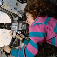 Astronaut Ellen Ochoa aboard the Space Shuttle Discovery