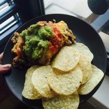 Snapshot of a plate of super nachos. 