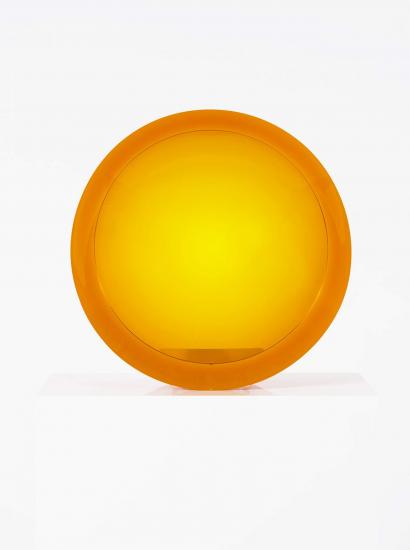 A yellow spherical artpiece.