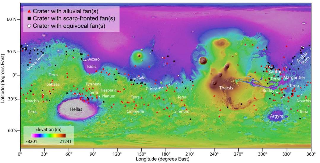 A colorful heat map showing craters on Mars.