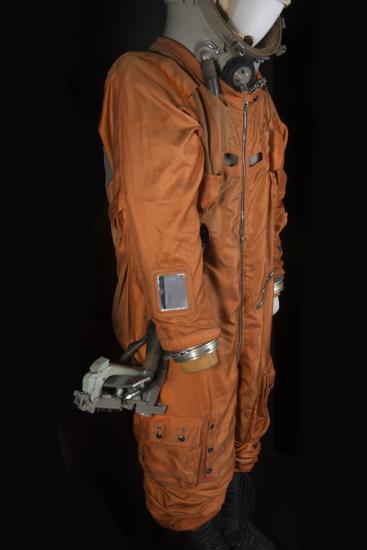 An orange training spacesuit.