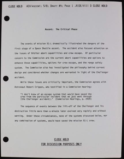 A typewritten page with the heading "Ascent: The Critical Phase."