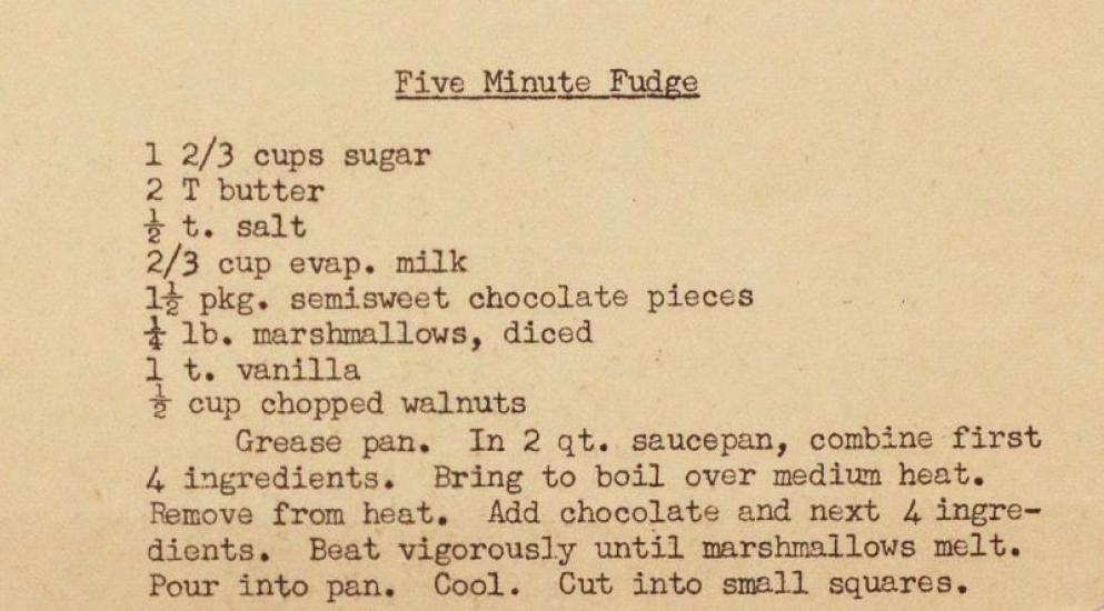 Typed recipe for Five Minute Fudge