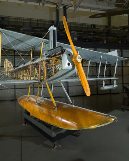 View of the front of a seaplane.  