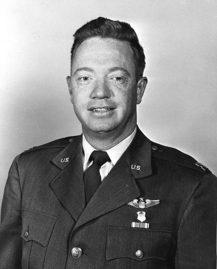 Medium shot portrait of Captain Joseph W. Kittinger, Jr. in black and white.