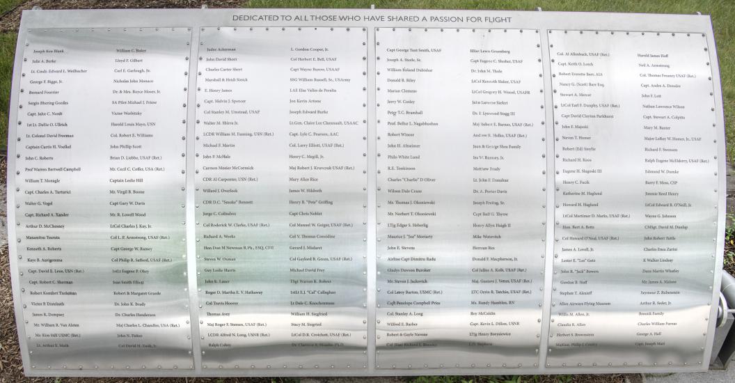 Metal plaque listing Wall of Honor Honorees.