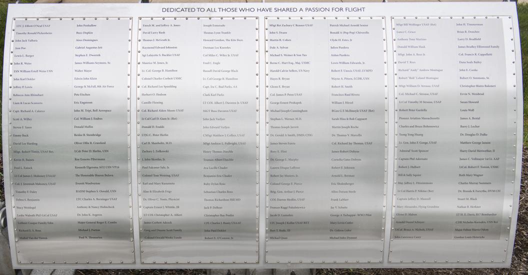 Metal plaque listing Wall of Honor Honorees.