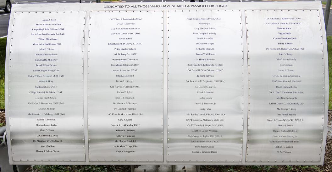 Metal plaque listing Wall of Honor Honorees