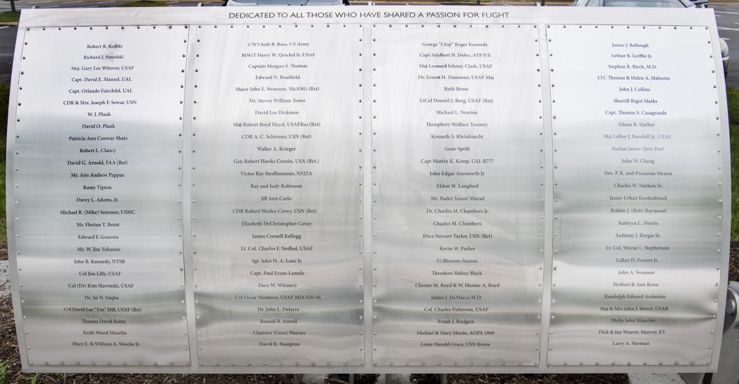 Metal plaque listing Wall of Honor Honorees