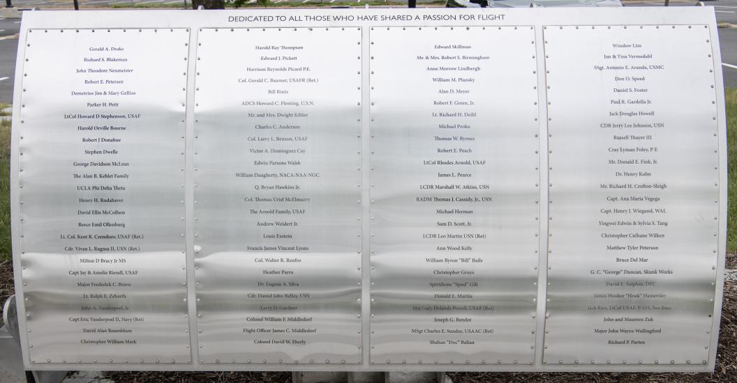 Metal plaque listing Wall of Honor Honorees