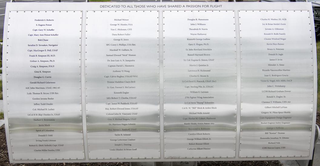 Metal plaque listing Wall of Honor Honorees