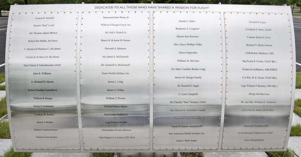 Metal plaque listing Wall of Honor Honorees