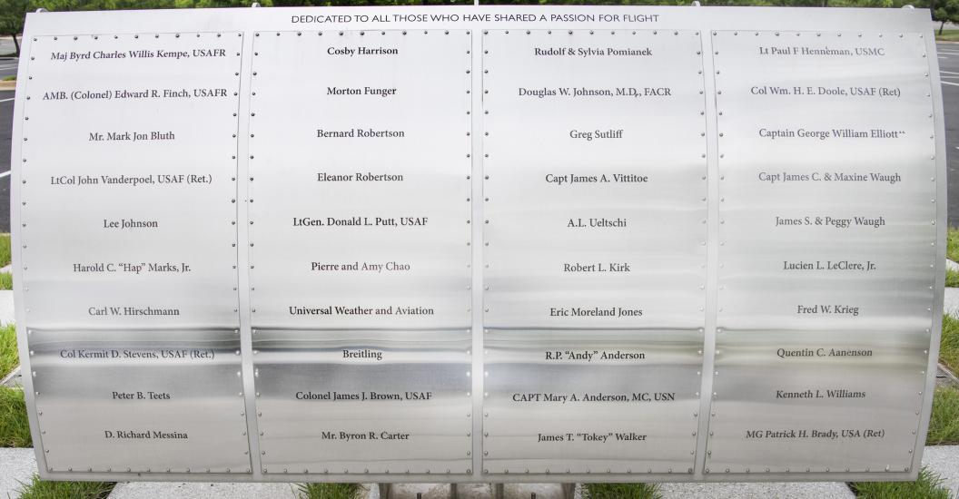 Metal plaque listing Wall of Honor Honorees