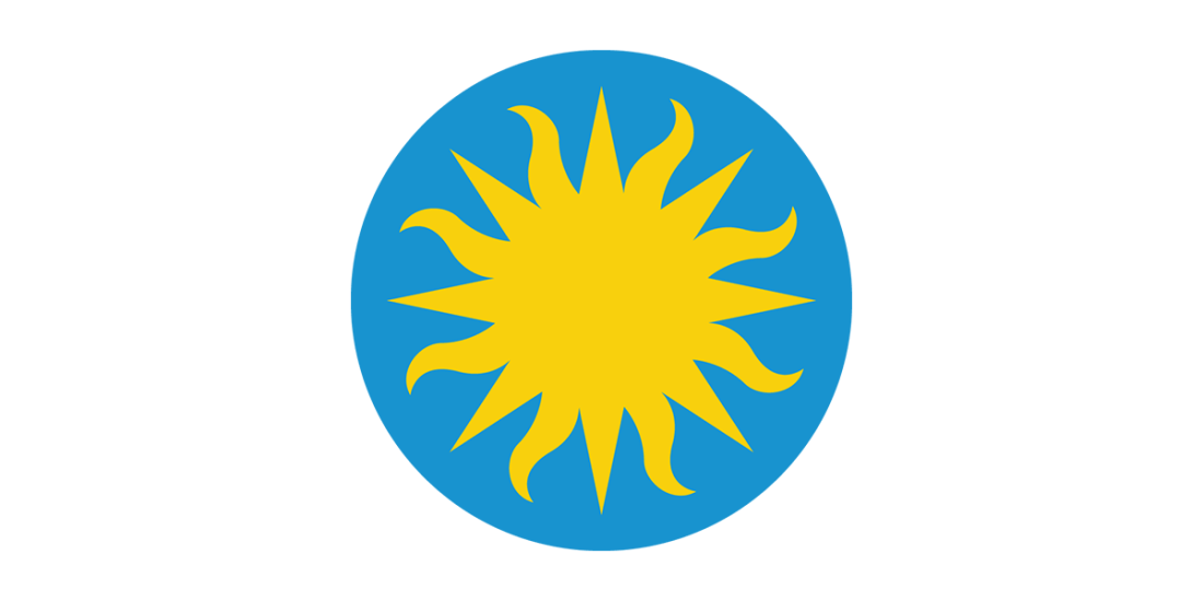 An artwork that depicts the Sun against a blue sky.