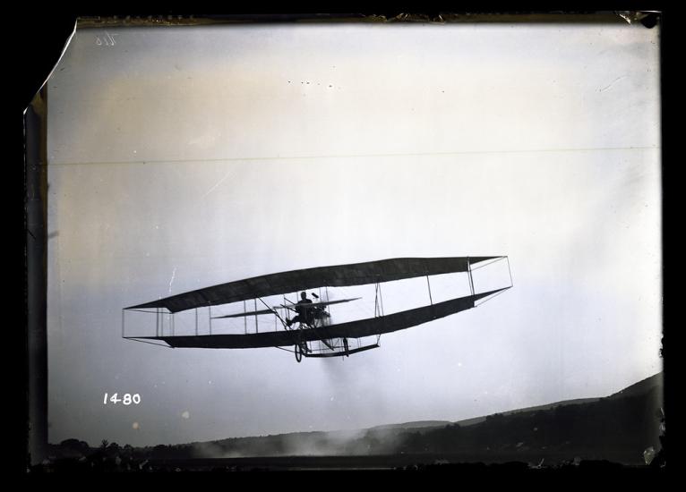 A simple aircraft in the air.